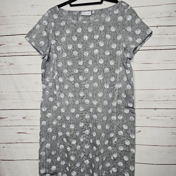 Habitat Gray and White Polka Dot Linen Shift Dress - Picture 4 of 10